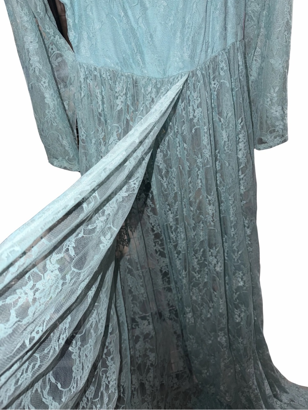 Pinkblush Light Blue Lace Maxi Dress with Long Sheer Sleeves - Picture 4 of 5